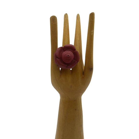 New Artisan Handmade Handcrafted Leather Red Flower Rose Ring Adjustable - Picture 6 of 13